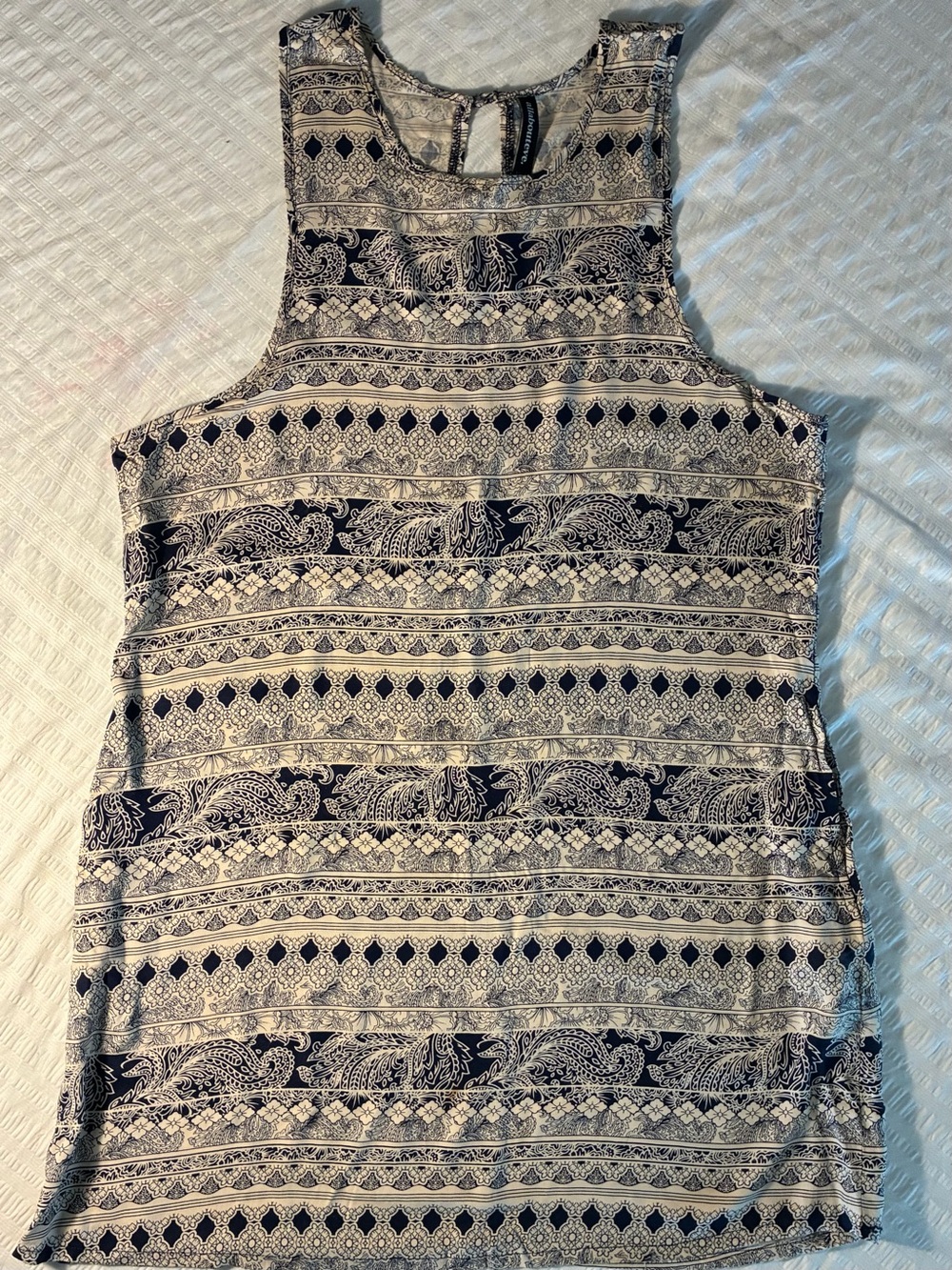 All About Eve Sleeveless Navy and Cream Patterned dress or beach cover-up